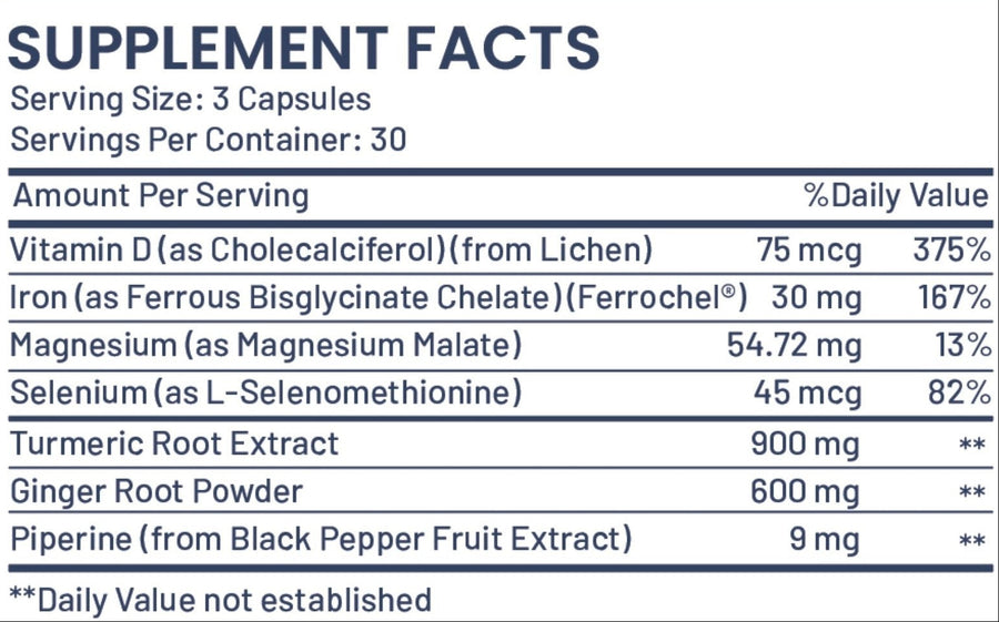 SootheFlex supplement facts label